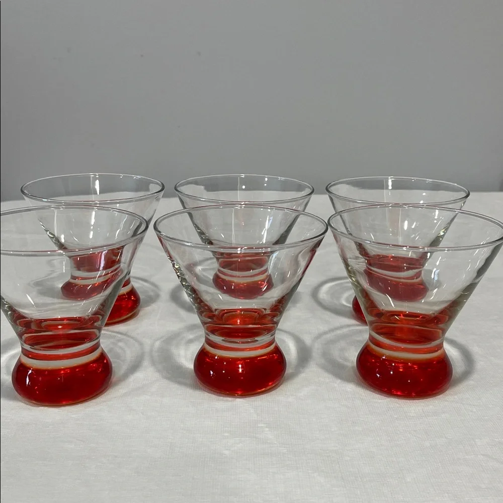 Crate & Barrel DIZZY Red Footed Cocktail Martini Cosmo Glasses Set 6 MCM style